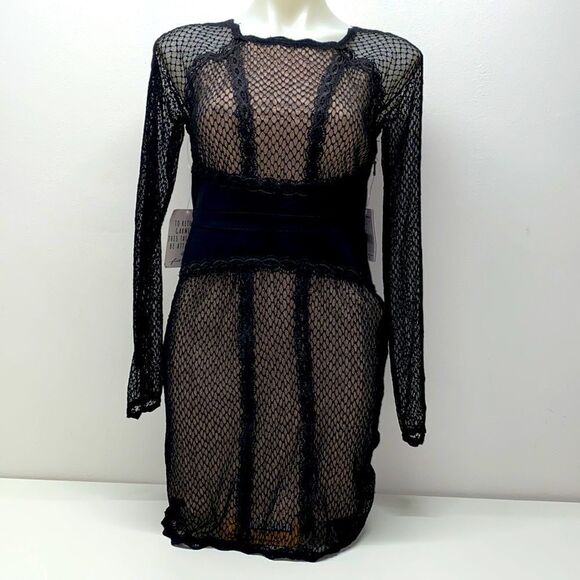 Free People Sheer Lace Bodycon Night Out Dress Black Size S NWT